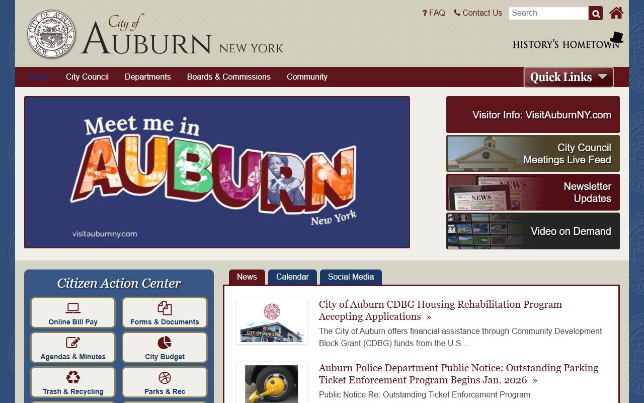 City of Auburn official website showing government services and public record access