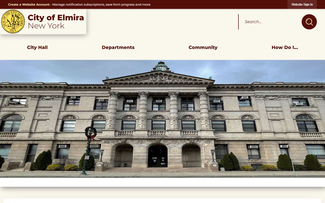 City of Elmira official website showing government services and public record access