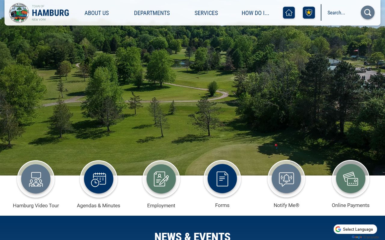 Town of Hamburg official government website showing town services and department information