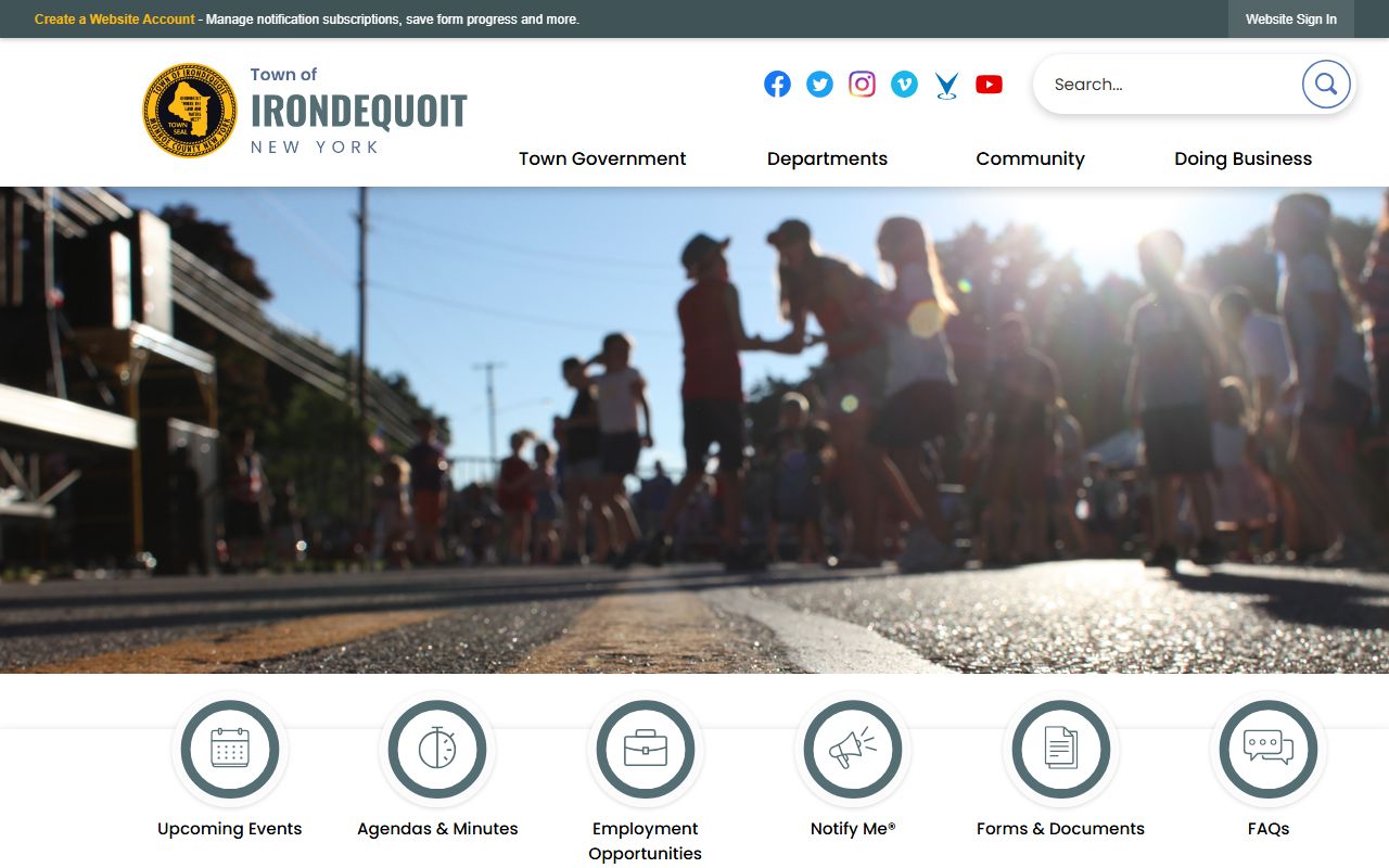 Town of Irondequoit official website showing town government services and department information