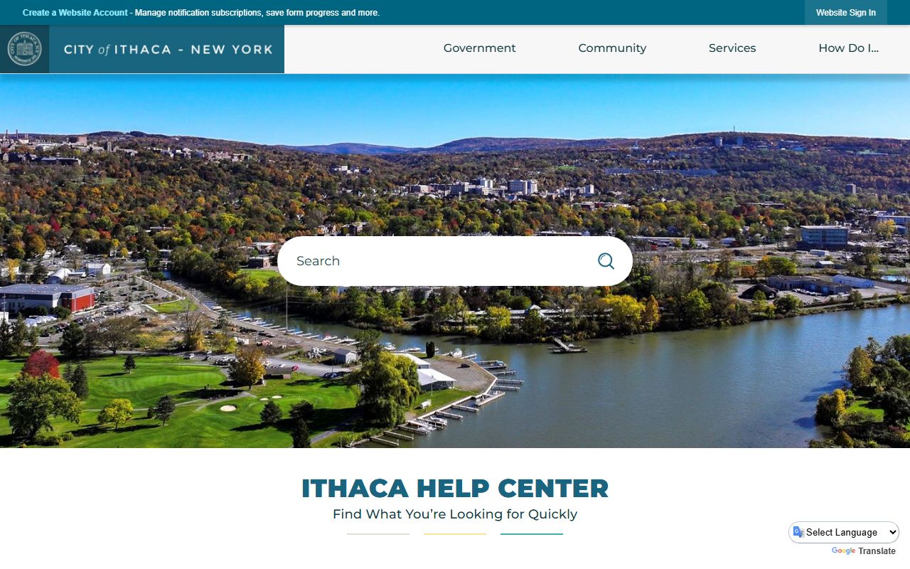 City of Ithaca official website showing government services and public record access