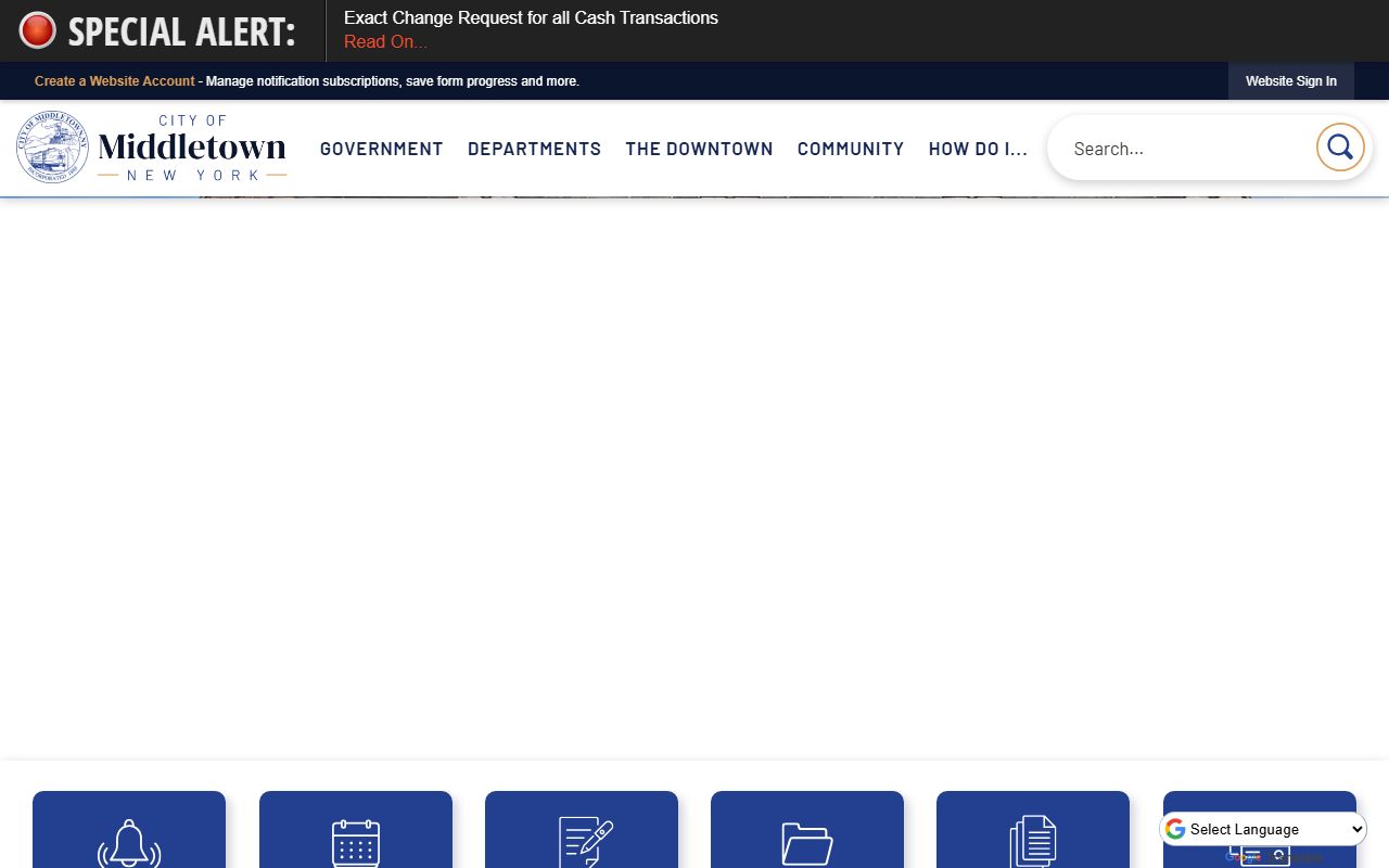 City of Middletown official website showing local government services and public records access