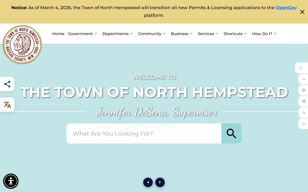 Town of North Hempstead official website showing government services and departments