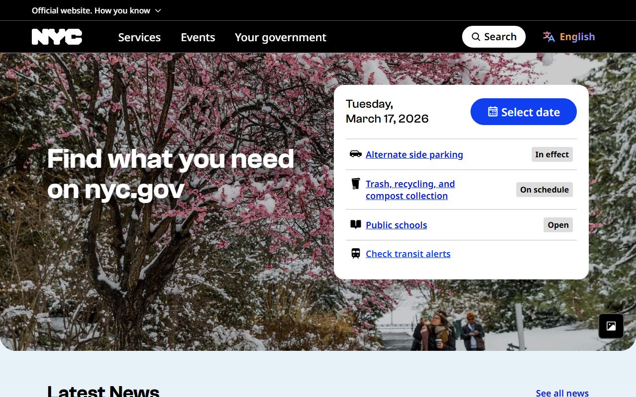 NYC.gov official website showing city services and public record access tools