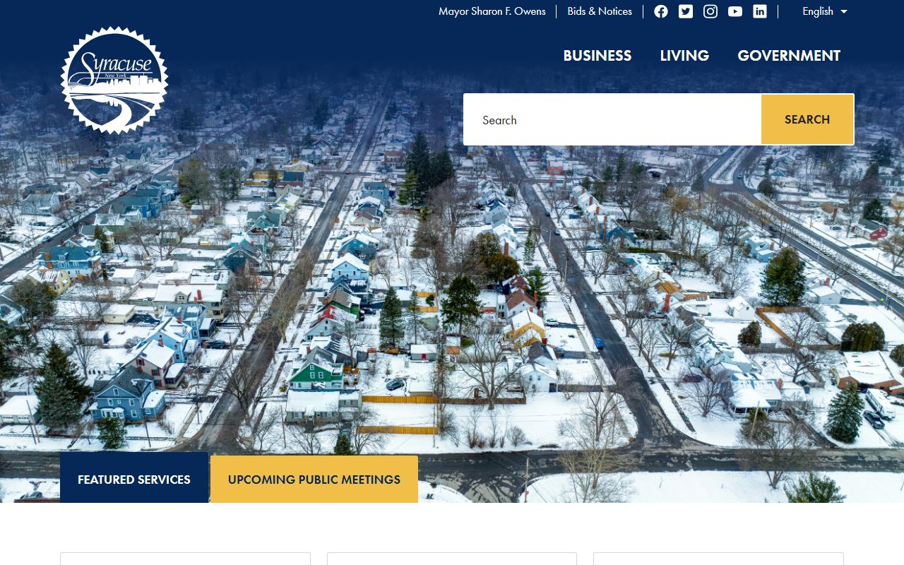 Syracuse city government website showing departments and services for residents