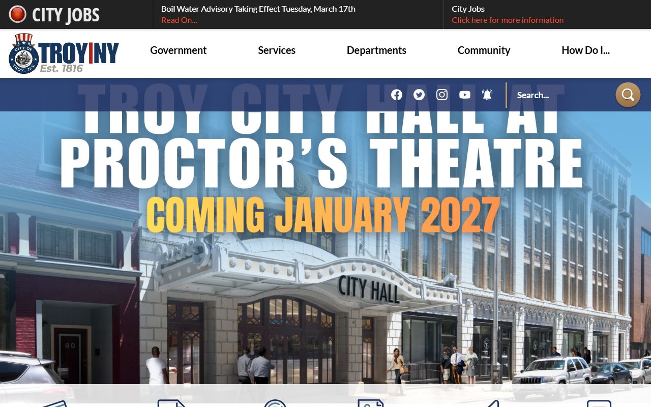 City of Troy official government website showing city services and departments