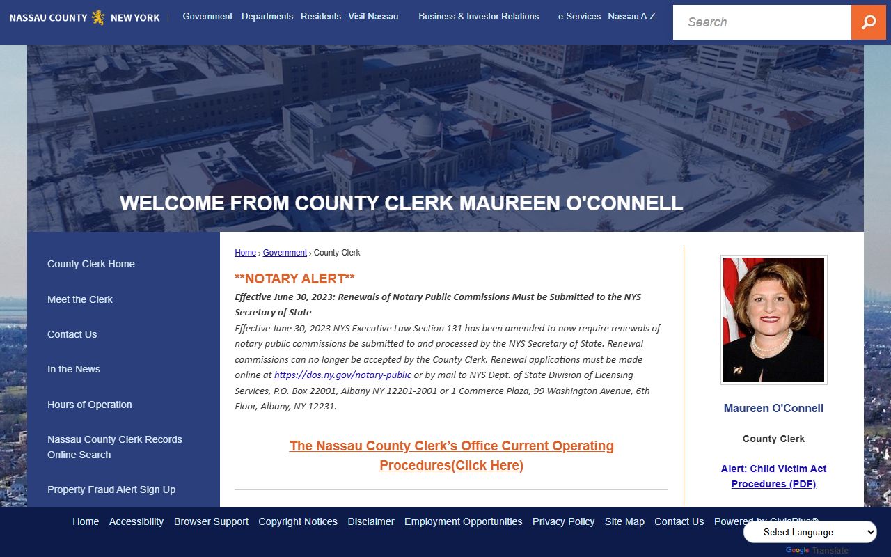Nassau County Clerk website for the residents directory