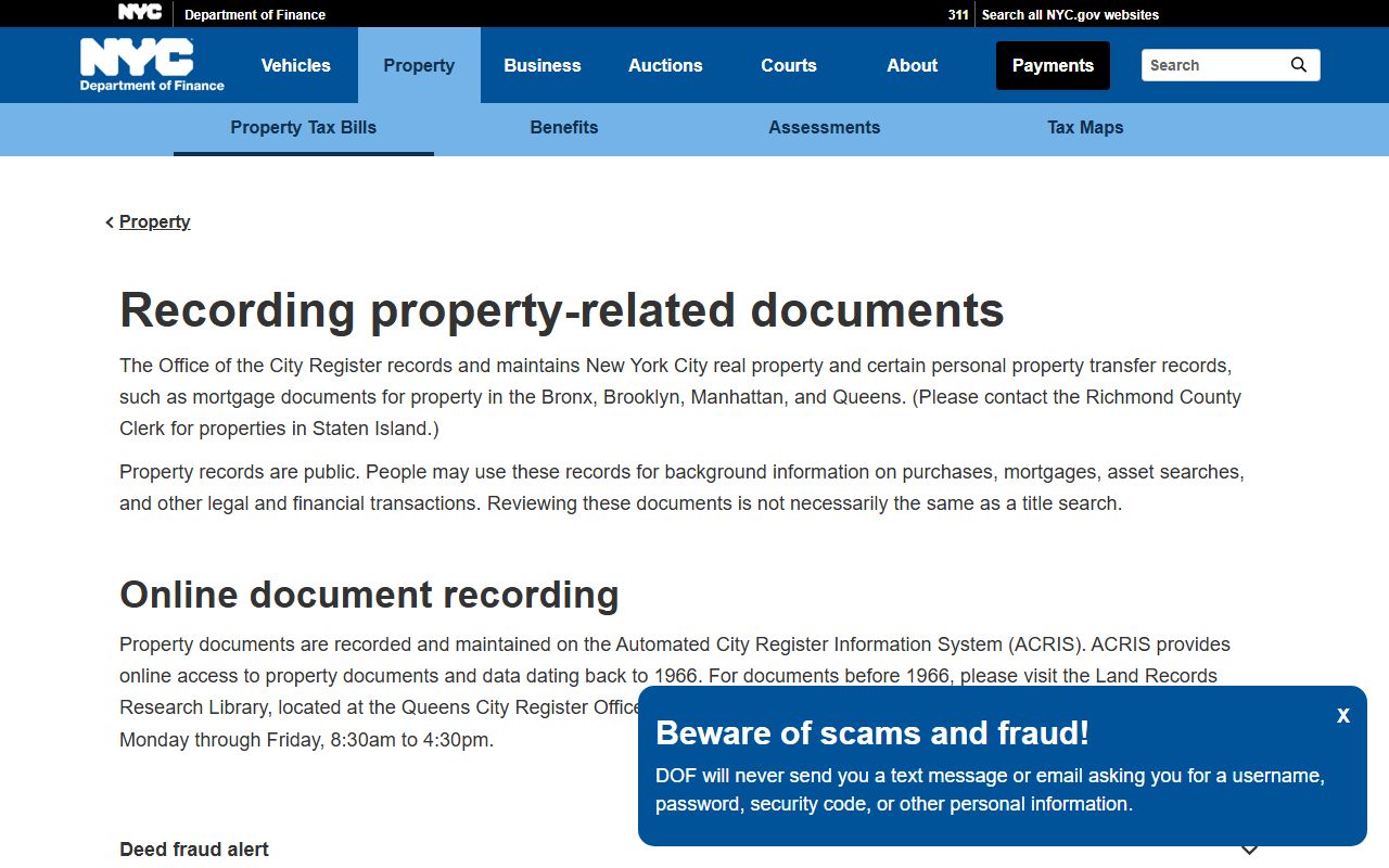 Queens City Register Office for property records in the Queens County residents directory