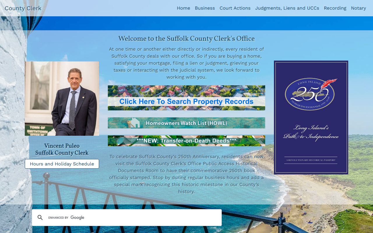Suffolk County Clerk office page for the residents directory