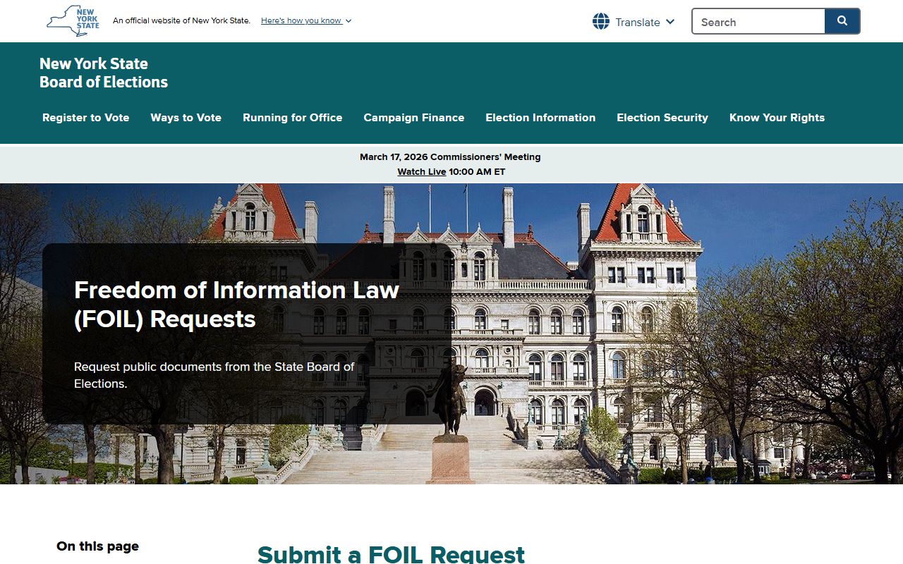 New York State Board of Elections website for voter registration lookups in the residents directory