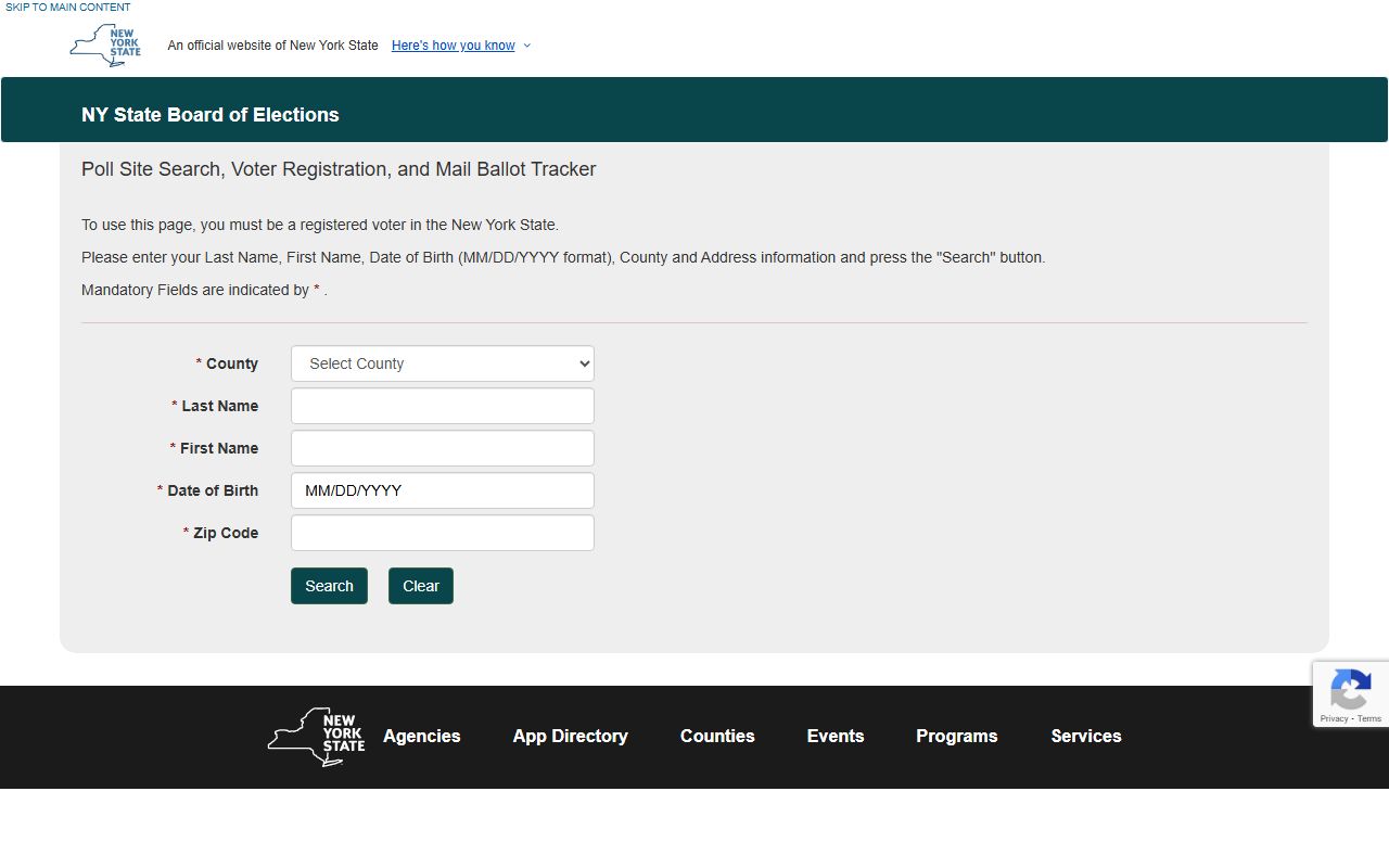 New York State voter lookup tool for the residents directory
